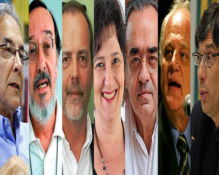 rostos em close justapostos, na ordem, três homens, uma mulher e dois homens, pesquisadores que estarão nos grandes debates do Abrascão