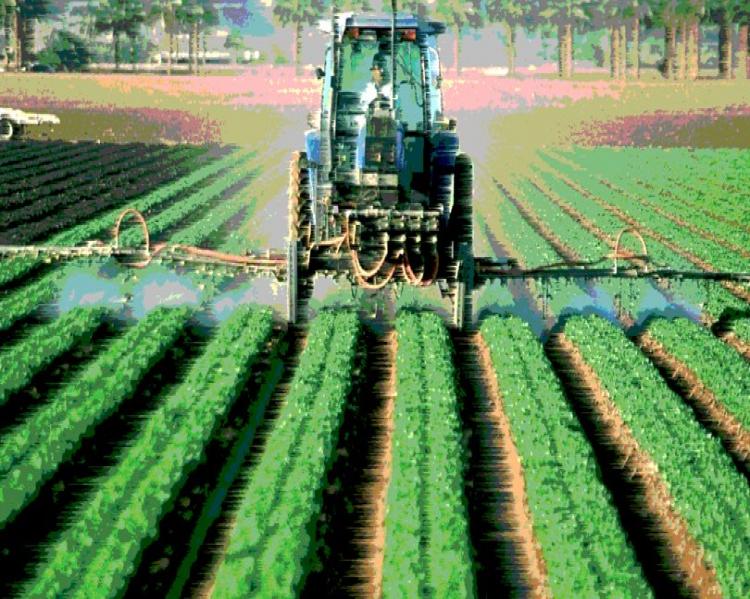 Trator, vegetação e agrotóxico. 